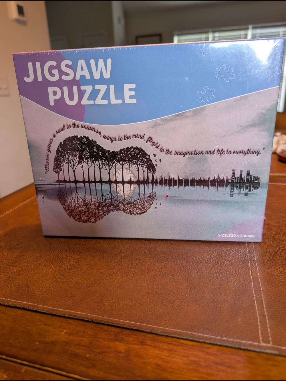 🧩🎸New Sealed Jigsaw Puzzle -Reflected Guitar With Quote Blue/Purple Artwork